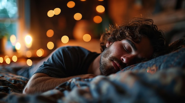 A Man Resting Peacefully in Bed