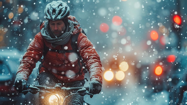 写真 冬に自転車に乗っている男