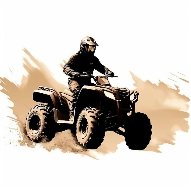 Photo man riding atv on white background generative ai