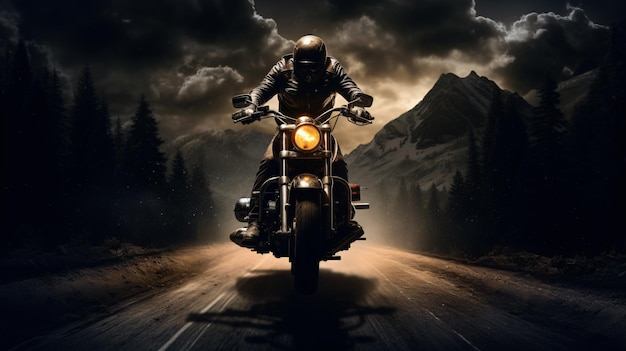 Man riding on the back of motorcycle in front