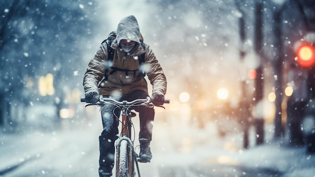 写真 都市で自転車に乗っている男性