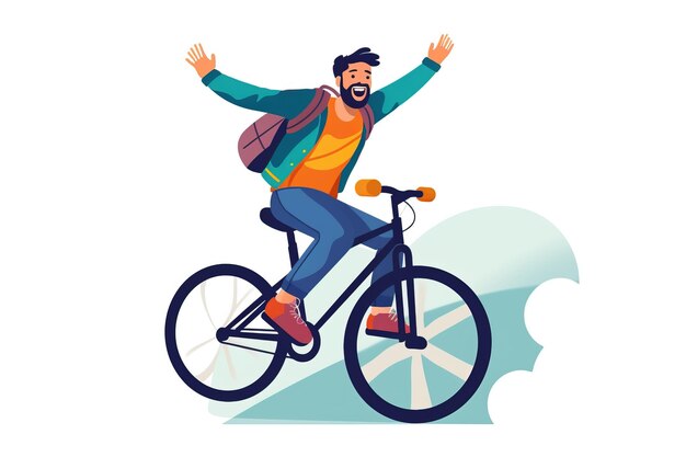 색 바탕에 고립된 자전거를 타고 있는 남자 운동 여행 만화 평평한 일러스트레이션