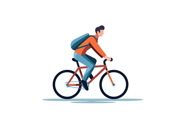 man riding a bicycle isolated on white background Exercise Travel Cartoon flat illustration