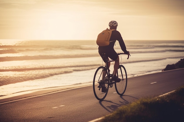 man riding a bicycle on a scenic coastal road enjoying an active and healthy lifestyle