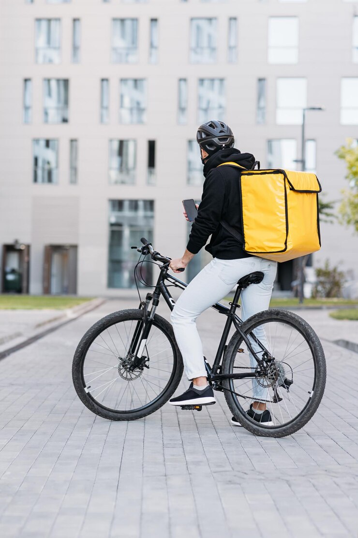 Photo man riding bicycle on street