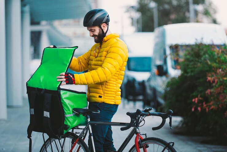 Photo man riding bicycle