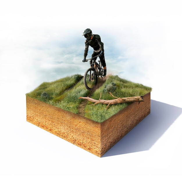 Man riding a bike in the countryside rendering