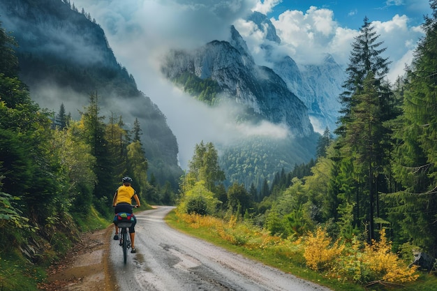 A man riding a bike down a dirt road