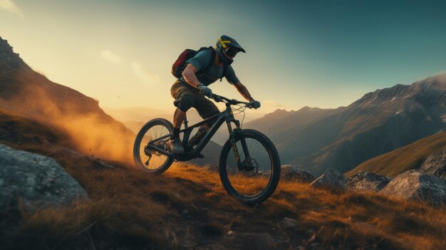 A Man Riding a Bike Down a Dirt Road