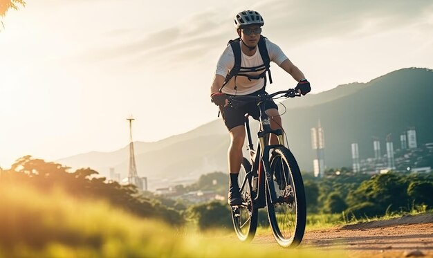 Man Riding a Bike Down Dirt Road