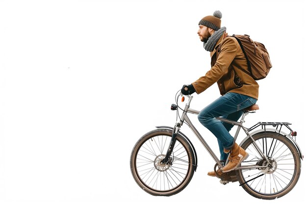 Photo man riding bike isolated on white background