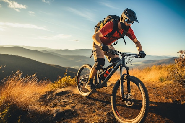 Man riding a bike on mountain path