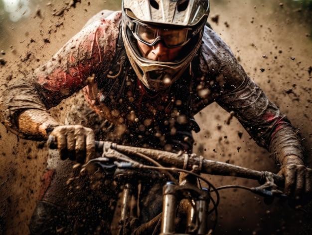 A man riding a bike in the mud with the word dirt on it