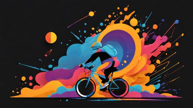 Photo a man riding a bike with a colorful background and the words quot bicyclist quot on the bottom