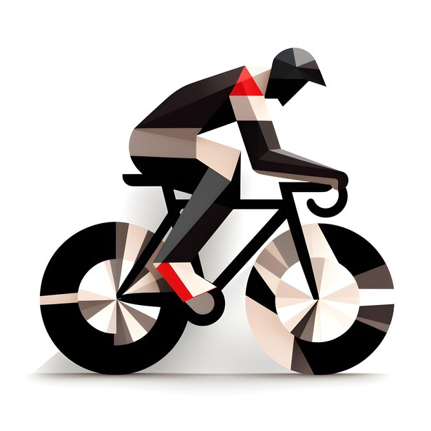 A man riding a bike with a triangle design on the bottom.