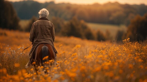 Foto uomo a cavallo marrone ai generativa