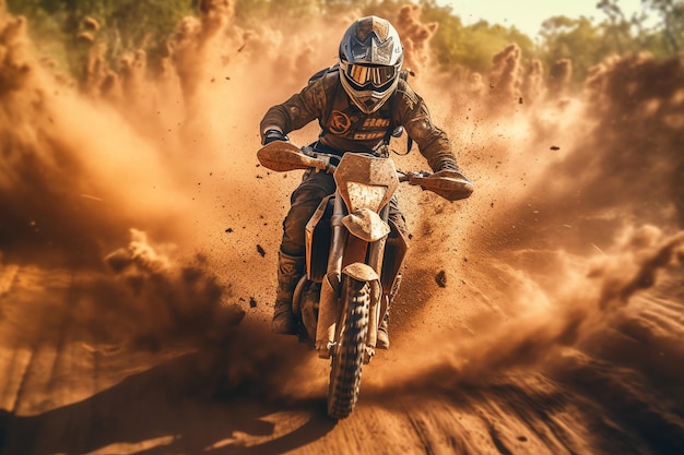 A man riding a dirt bike in the dirt with the word dirt on it.