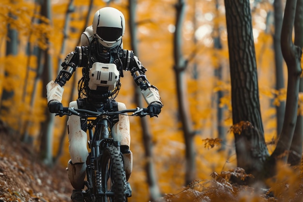 Man Riding Dirt Bike Through Forest