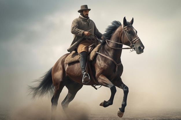 A man riding a horse in a dust storm generative ai