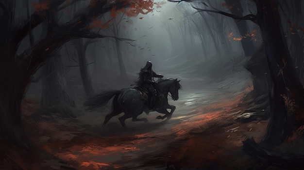 A man riding a horse in a forest