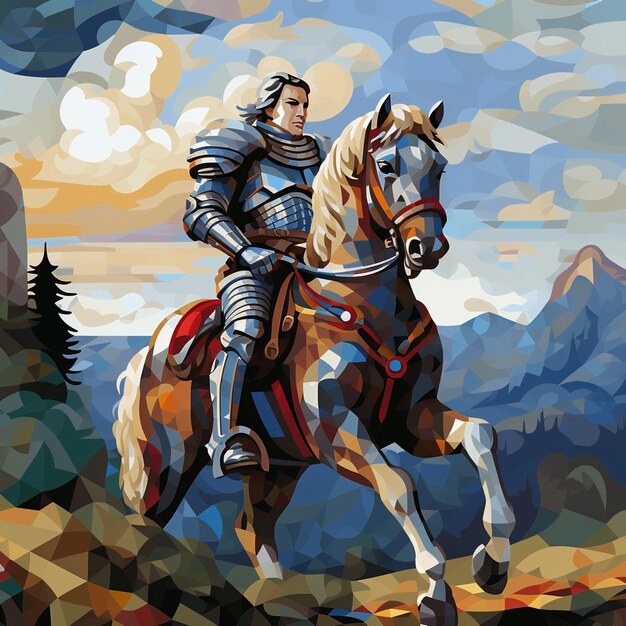 a man riding a horse with a mountain in the background