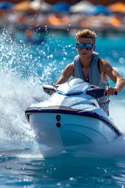 Man Riding Jet Ski on Water