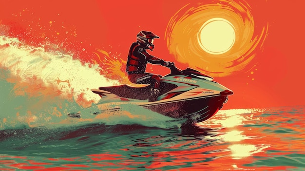 Man Riding Jet Ski on Wave