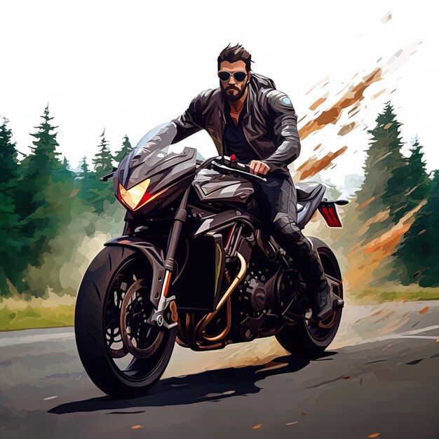 Photo a man riding a motorcycle with a black leather jacket on