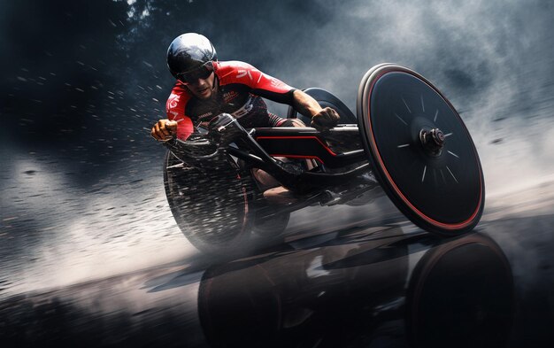 Photo a man riding a motorcycle with a helmet on it