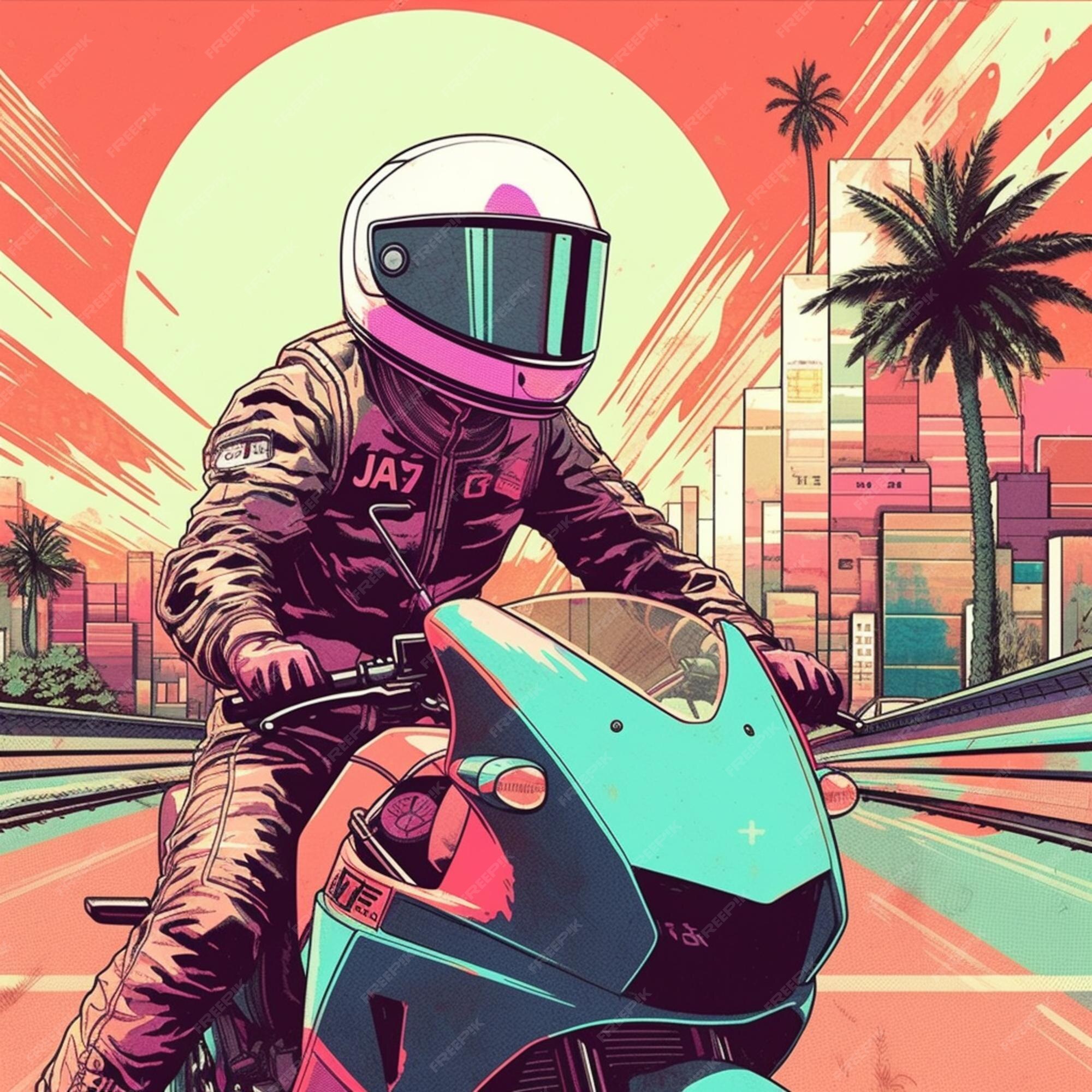 premium-ai-image-a-man-riding-a-motorcycle-with-a-helmet-that-says