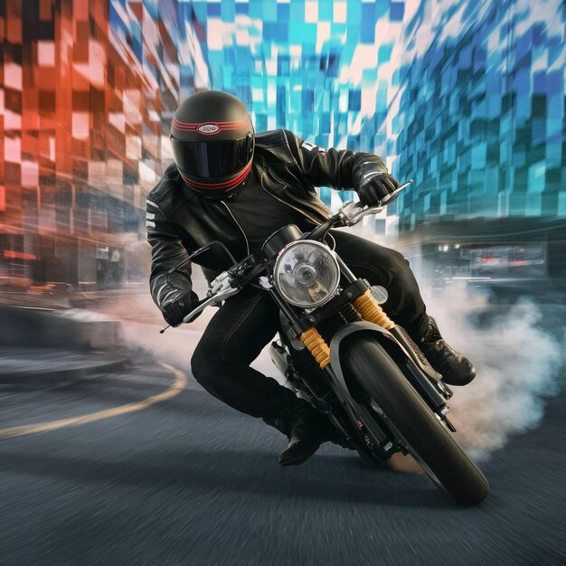 a man riding a motorcycle with a helmet on