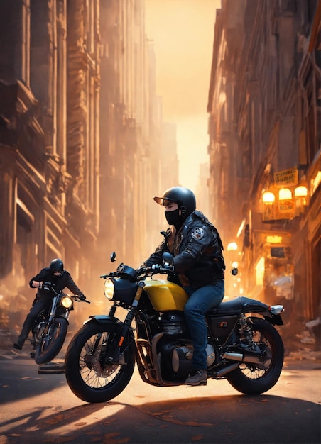 Photo a man riding a motorcycle with a yellow and black helmet on