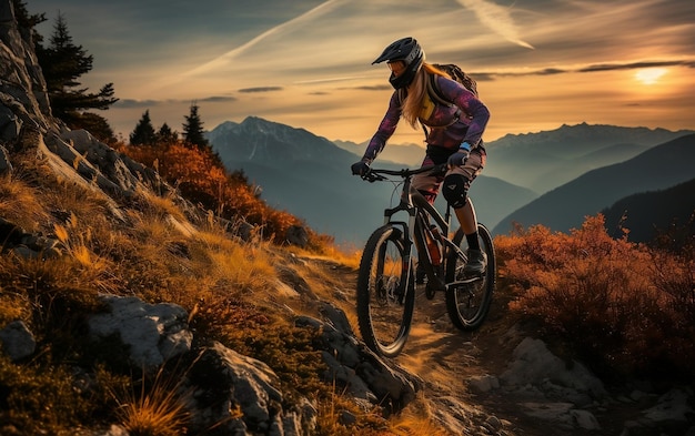 A man riding a mountain bike on a challenging rocky trail AI