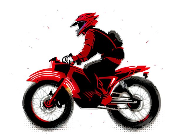 Foto un uomo che guida una moto rossa con un casco.