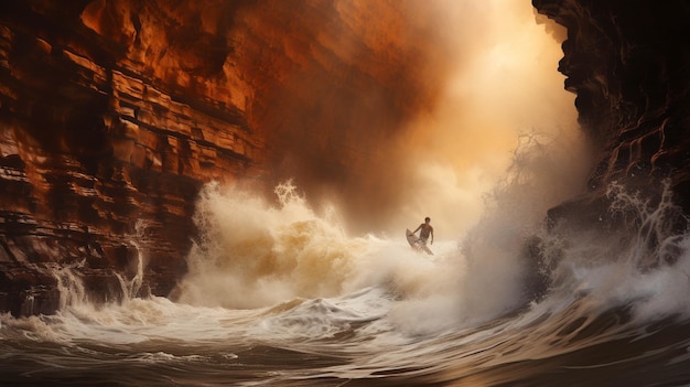 Мужчина катается по реке над водой Фотография высокой четкости креативные обои
