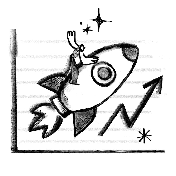 फोटो man riding rocket png sticker business launch doodle transparent background