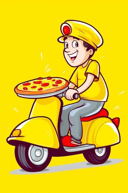 Man riding scooter with pizza on top of it generative ai