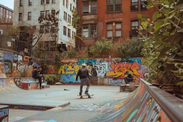 Photo a man riding a skateboard on top of a ramp