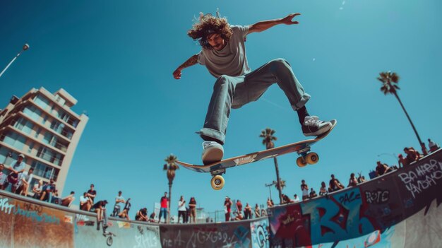 Man Riding Skateboard Up Ramp