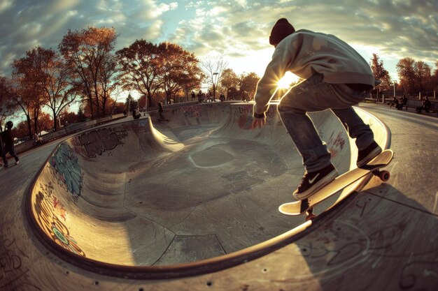 Foto un uomo che guida uno skateboard sul lato di una rampa