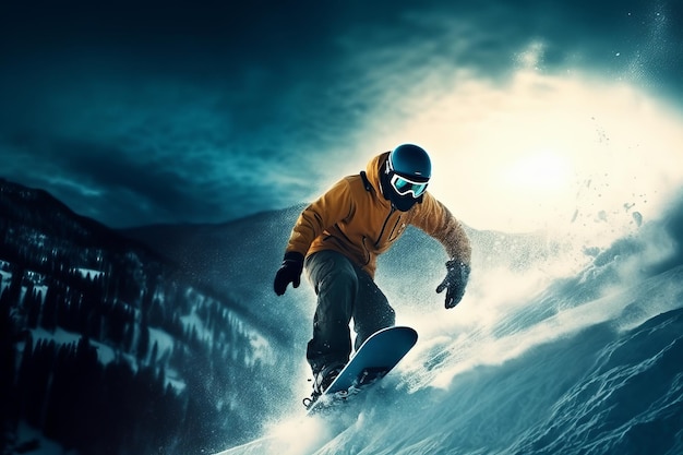 A man riding a snowboard on a snowy mountain.