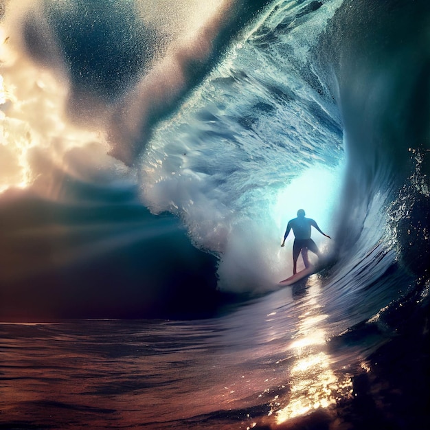 Man riding a wave on top of a surfboard generative ai