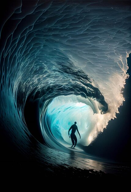 Man riding a wave on top of a surfboard generative ai