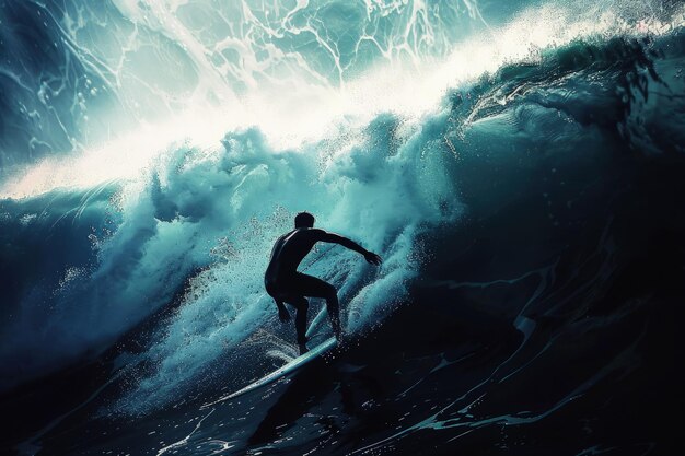 Photo a man riding a wave on top of a surfboard