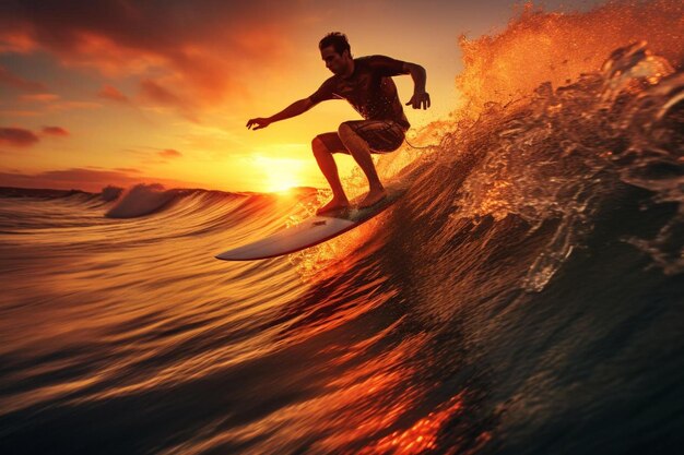Photo a man riding a wave on top of a surfboard