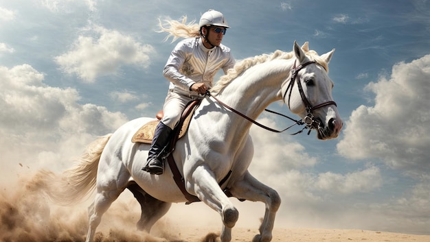 Man Riding White Horse Horse Racing Art