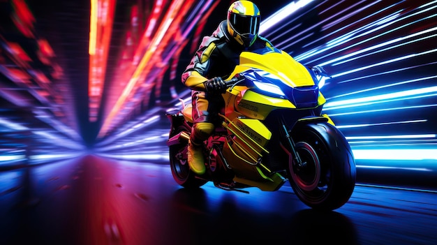 a man riding a yellow motorcycle