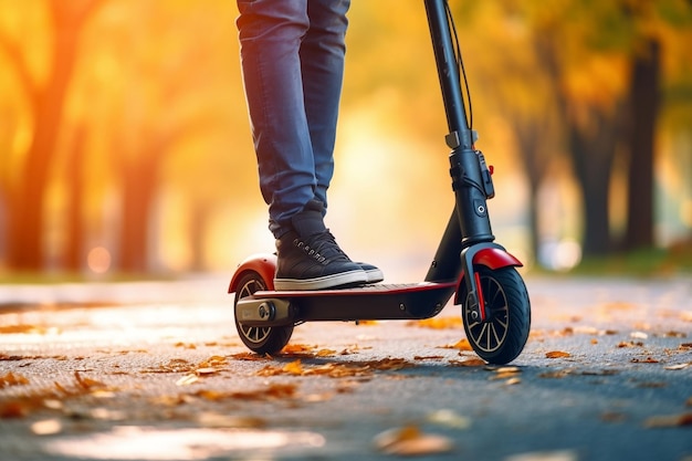 Man rijdt op elektrische scooter buiten AI