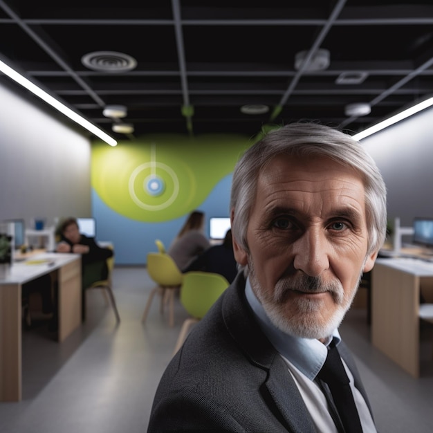 A man in a room with a green wall behind him