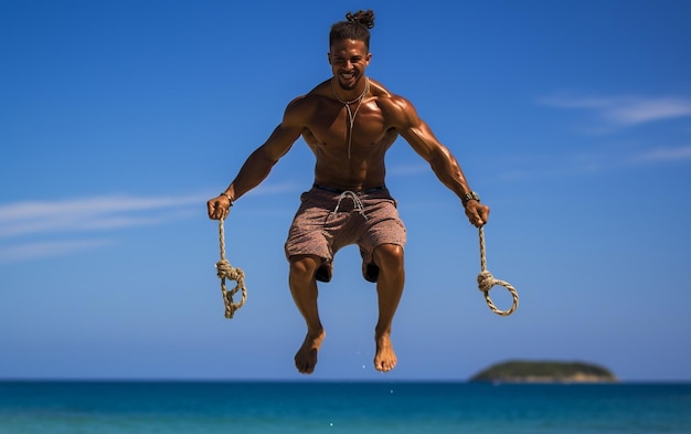 Man Rope Jumping in Beach Generative AI